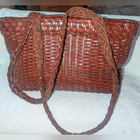 vintage 1980s woven leather bag Walter Katten 80s brown cross- body purse
